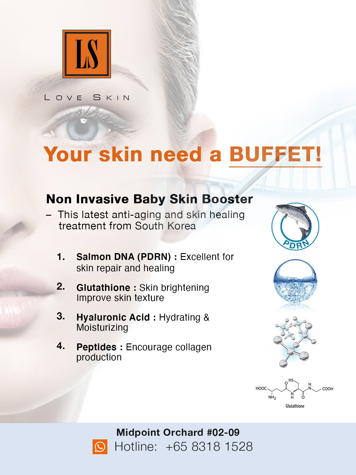[S190018-75] Non Invasive Baby Skin Booster Facial Treatment - Salmon DNA (PDRN), Hyaluronic Acid, Glutathione, and Peptides
